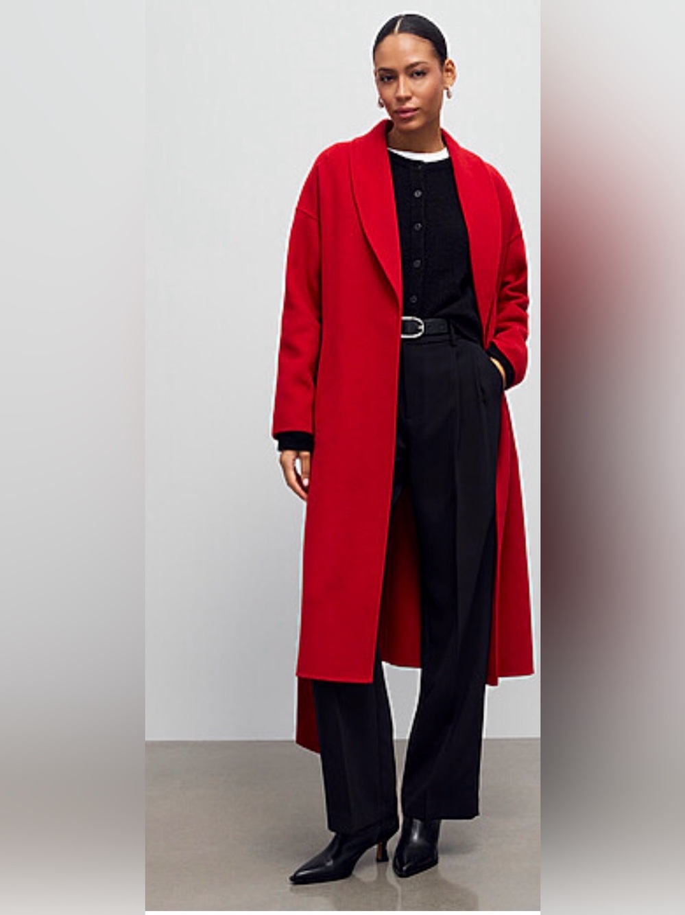 Simons Contemporaine Red Wool Blend Belted Maxi Coat S/M BNWT